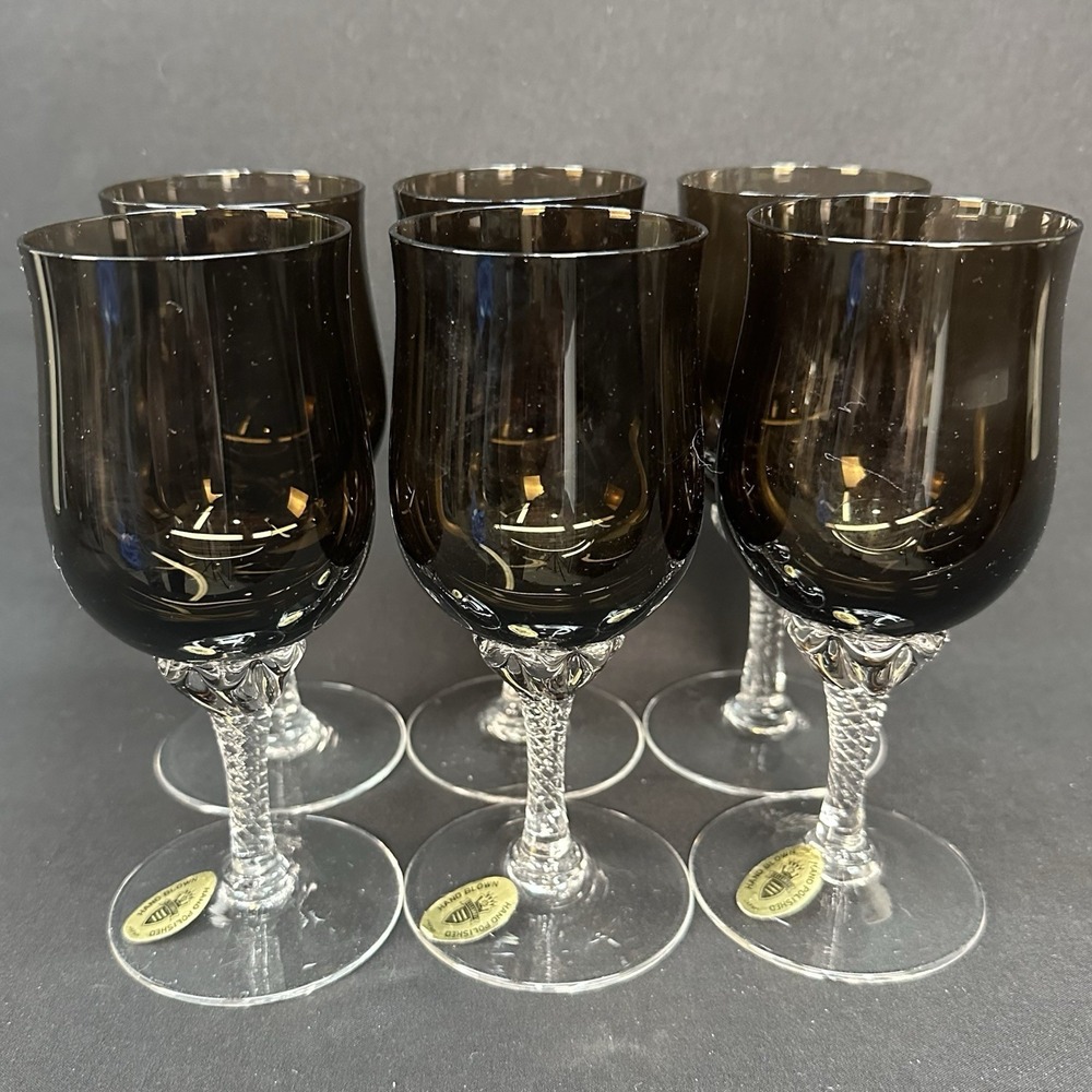 Celebrity 'Coco' 24% Lead Crystal Wine Glasses, 6" Hand Blown, Vintage Set of 6